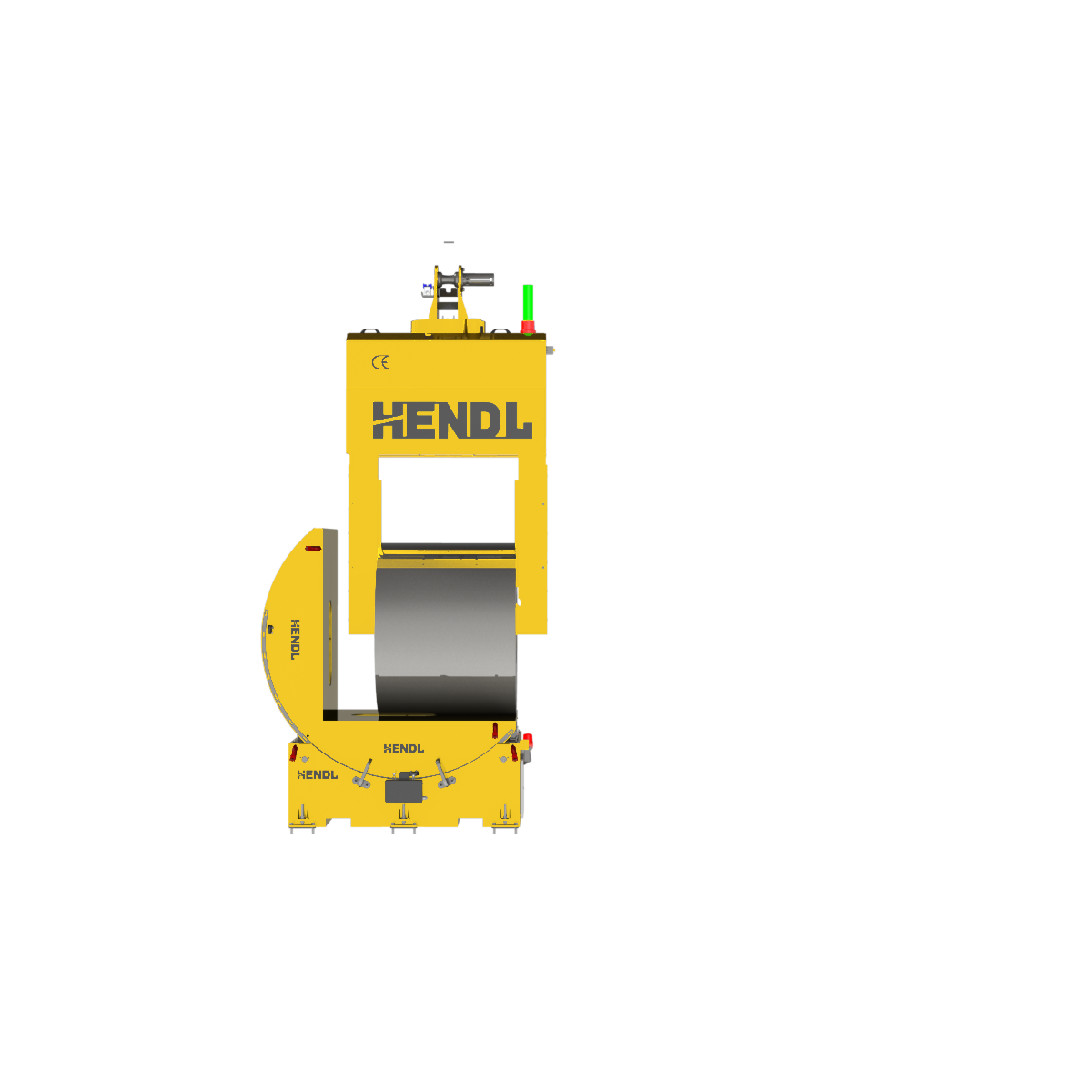 Sarı HENDL Coil Tong ve Coil Upender, ön açı, şeffaf zemin